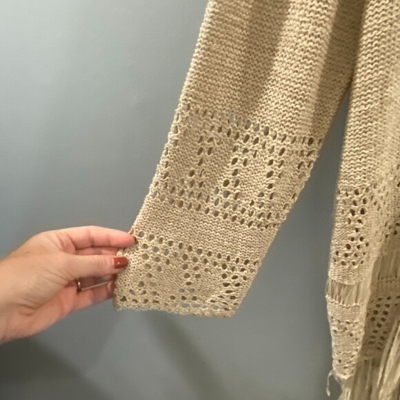 NWT Michael Kors Crochet Fringe Hem Cardigan - Tan XL - Picture 3 of 9